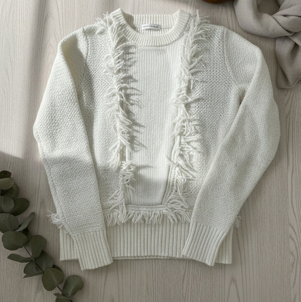 Club Monaco Fringe Detail White Sweater